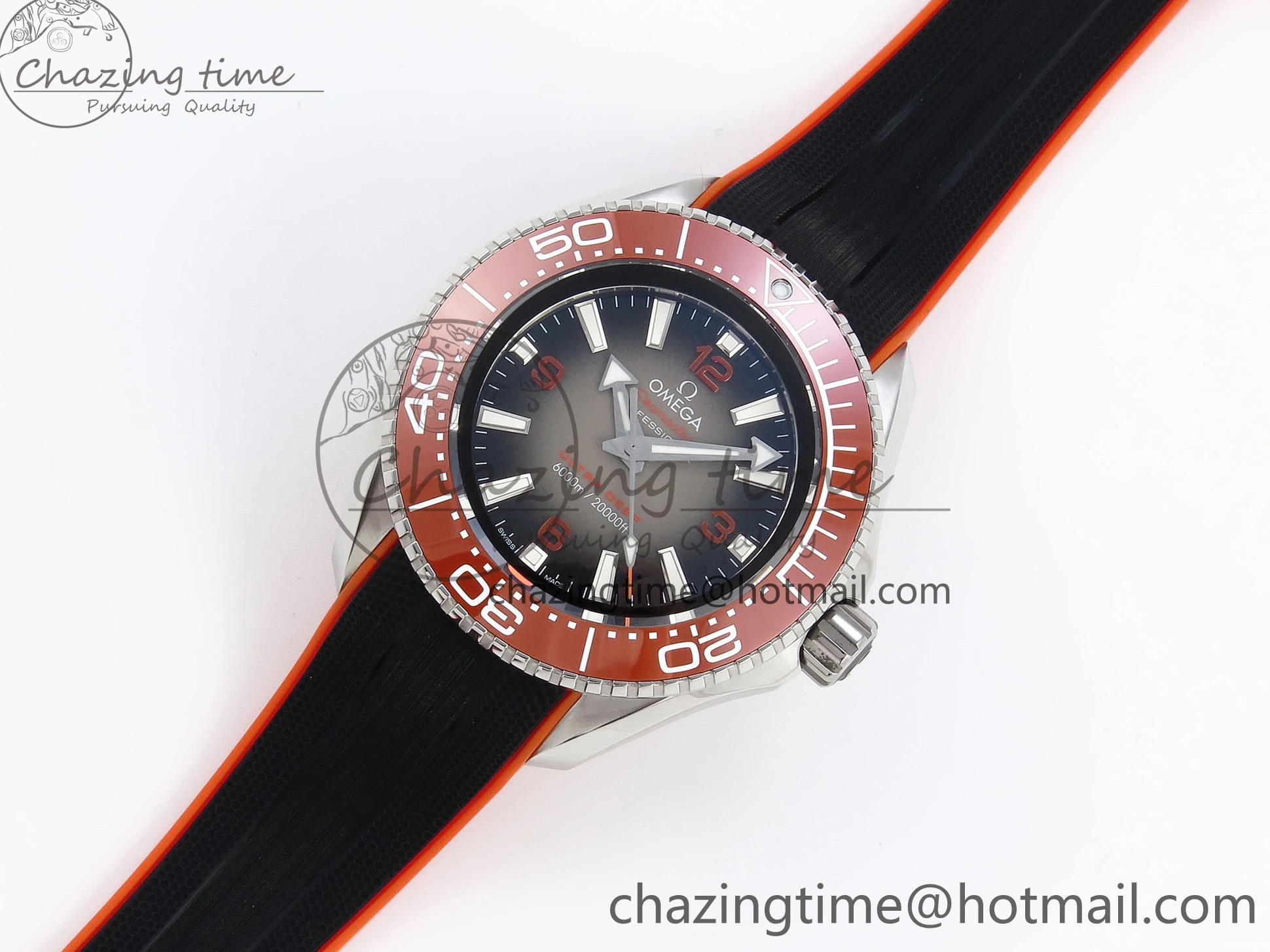 0313 Premium SEAMASTER PLANET OCEAN 6000M ULTRA DEEP 45.5MM SS TF 1:1 BEST EDITION GRAY DIAL ORANGE BEZEL ON RUBBER STRAP A 7761